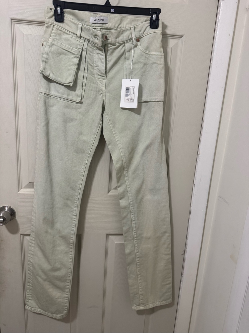RP $1050. Valentino Pale Mint Straight-Leg Utility Jeans